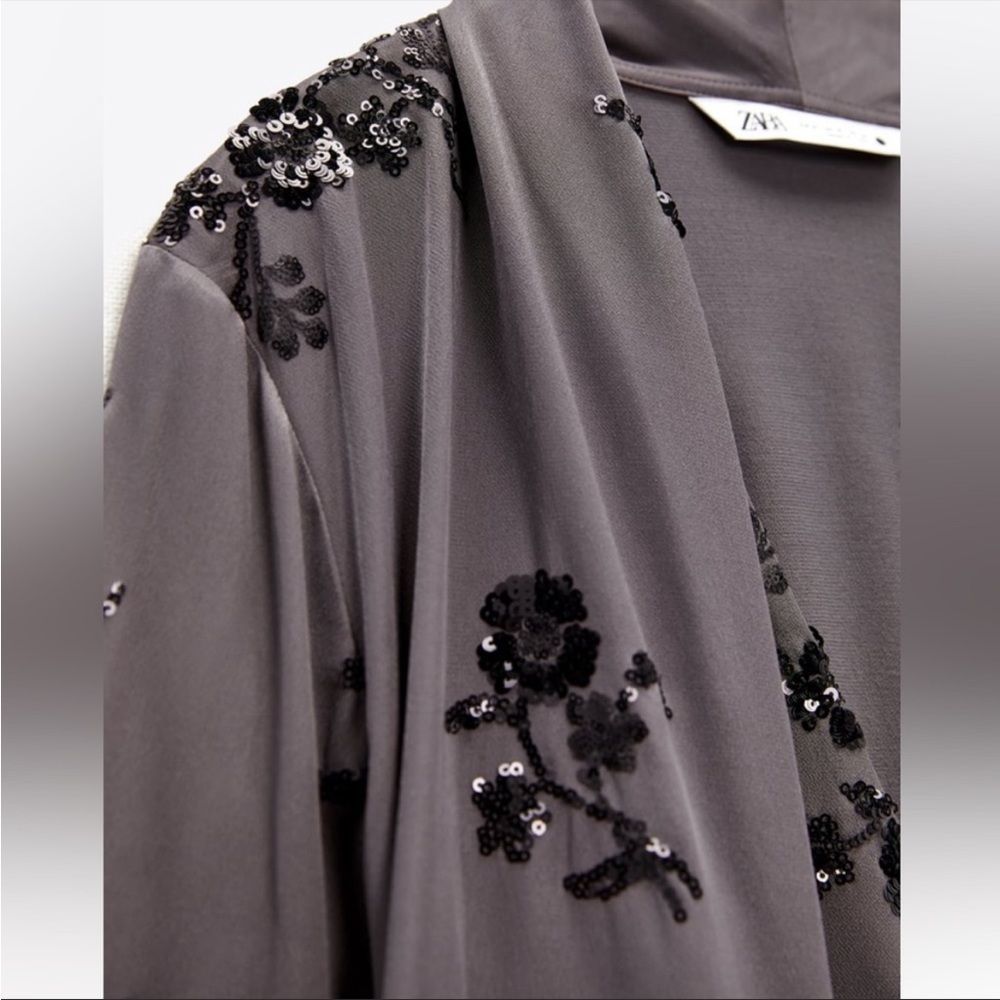 ⛔️ PENDING SALE⛔️ZARA SEQUIN EMBROIDERED WRAPBLOUSE MINK 2731/281/191/021 - Picture 12 of 12
